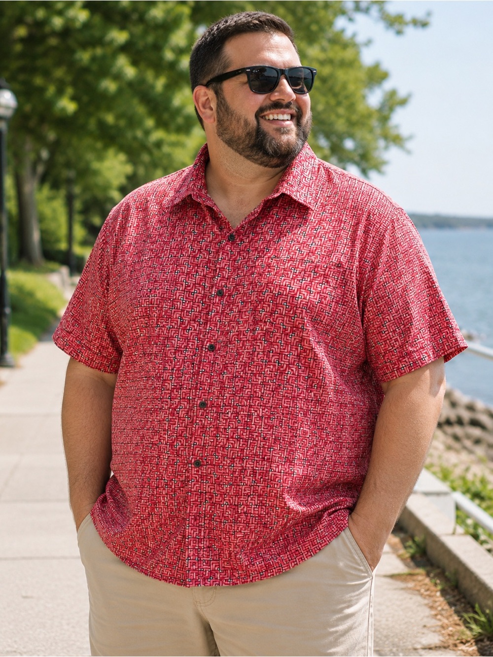 Tommy Bahama New Beautiful Geometric Print 100% Silk Short Sleeve Shirt Sz XXL